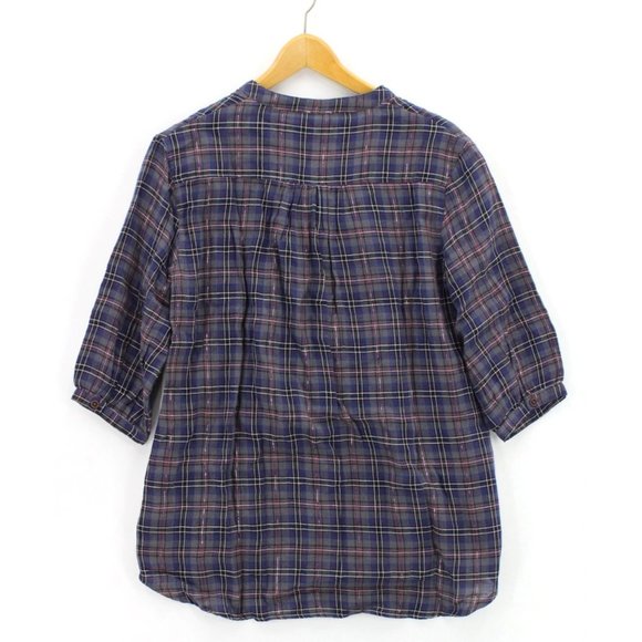Mo:vint By Anthropologie Shirt Women Purple Plaid Button Down 3/4 Sleeve Small S - Picture 8 of 10